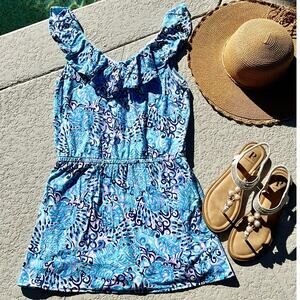 Lilly Pulitzer Alessa Dress Romper Light Aqua Spritz Sz S Ruffle Neck